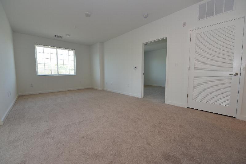 The Grove at Montgomery Bedroom photo with carpet flooring and a large window that allows natural light to enter the room. There is a door that leads to the closet.