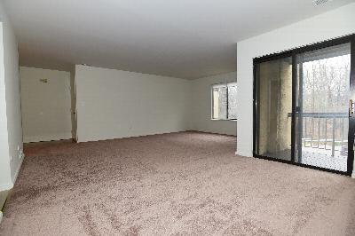 Interior photo of Hidden Valley showing freshly painted walls and new carpeting. There is a sliding door leading to a balcony.