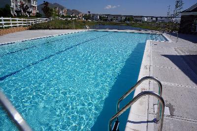 Photo of the Harbortown community swimming pool located next to the Community Clubhouse.